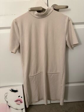 Zara Cream Short Sleeve Mock Neck Dress